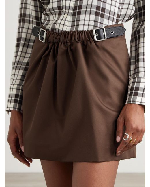 Mini-Jupe En Serge De Coton Et De Soie Mélangés À Finitions En Cuir Et À Boucle Loewe en coloris Brown