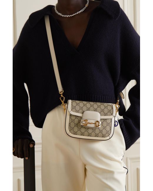 Gucci Horsebit 1955 Mini Bag, White Leather Trim