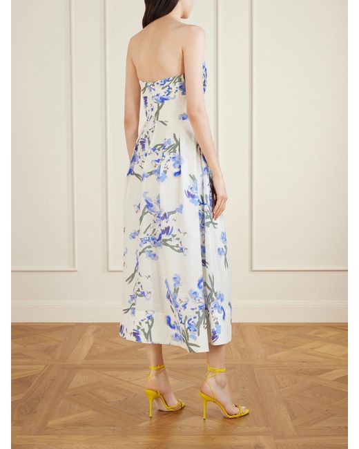 Rebecca Vallance White Bluebell Belted Draped Floral-Print Organza Midi Dress