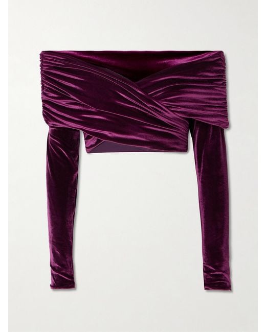 Maygel Coronel Purple Lido Cropped Stretch-Velvet Top