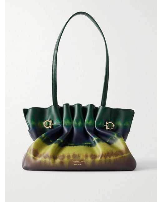 Ferragamo Multicolor Gathered Tie-Dyed Leather Shoulder Bag