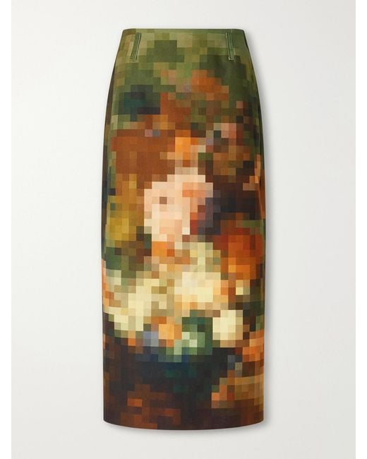Dries Van Noten Green Printed Cotton-Canvas Midi Skirt