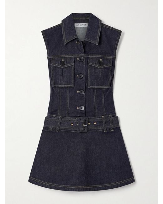 Self-Portrait Blue Belted Denim Mini Dress
