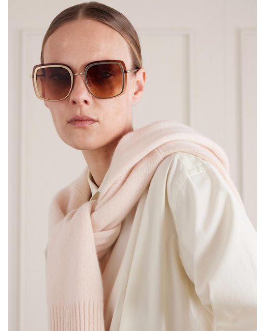 Barton Perreira Brown Halima Oversized Square-Frame-Tone Titanium Sunglasses