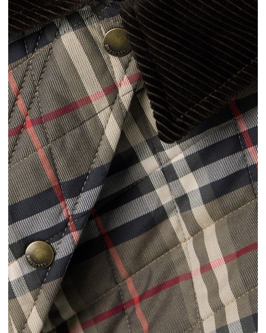 Burberry Gray Corduroy-Trimmed Quilted Checked Cotton Jacket