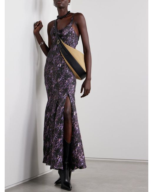 Isabel Marant Purple Manelia Draped Printed Fil Coupé Maxi Dress