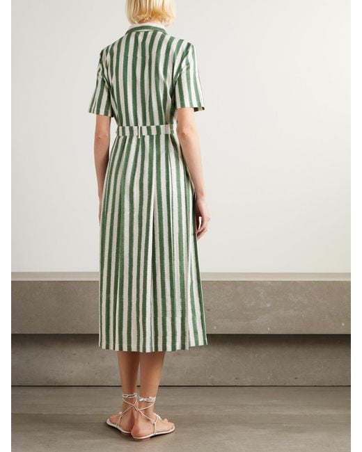 Emporio Sirenuse Blue Claudia Belted Striped Cotton Midi Dress
