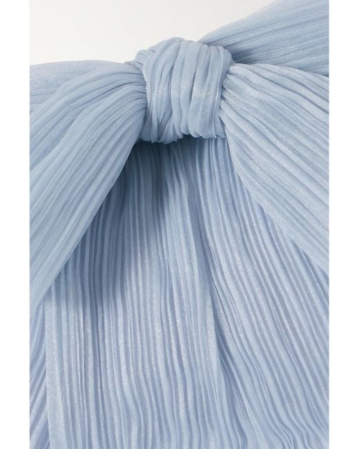 Loeffler Randall Blue Rochelle Bow-Embellished Plissé-Organza Clutch