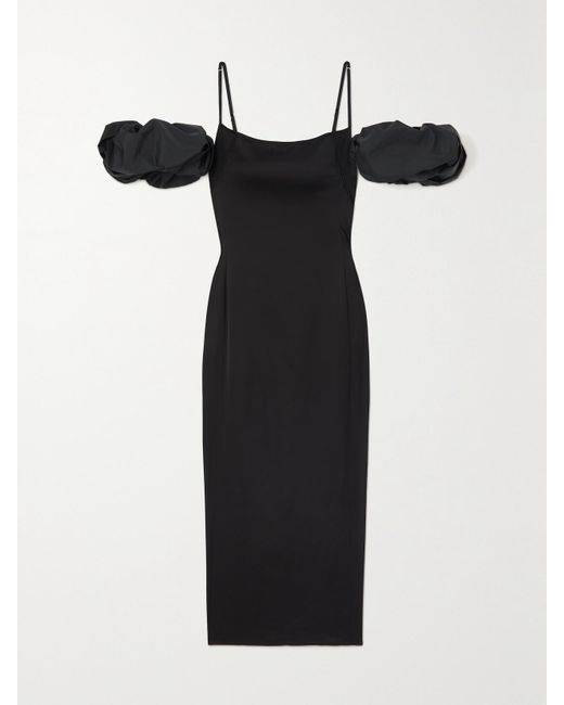 Jacquemus Black Chouchou Convertible Duchesse-Satin Midi Dress