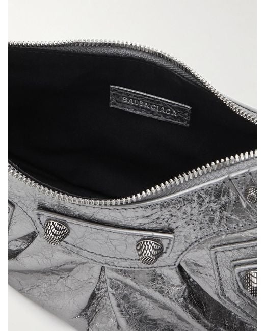 Balenciaga Le Cagole Xs Studded Metallic Crinkled-Leather Shoulder Bag