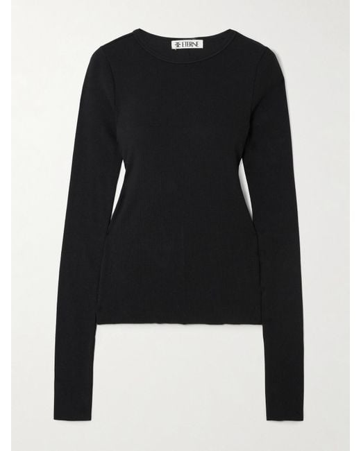 ÉTERNE Black Ribbed Jersey T-Shirt