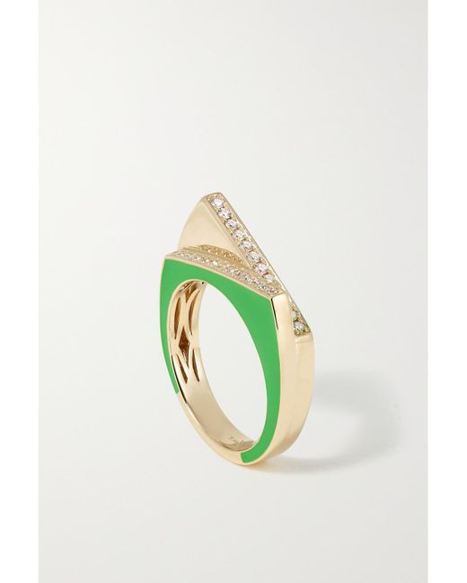 Rainbow K Metallic Handcuff 14-Karat, Diamond And Enamel Ring