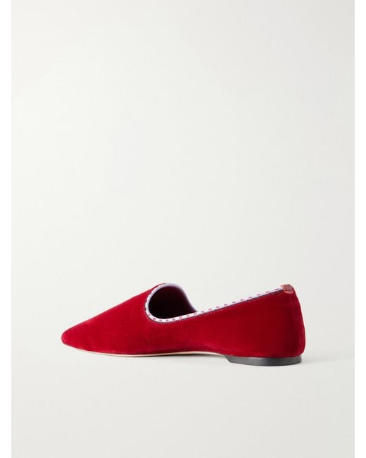 Totême Red Velvet Leather-Trimmed Velvet Loafers