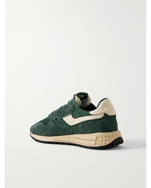 Autry Green Reelwind Low Leather-Trimmed Suede, Mesh And Shell Sneakers