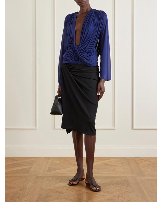Christopher Esber Blue Ripple Draped Jersey Blouse