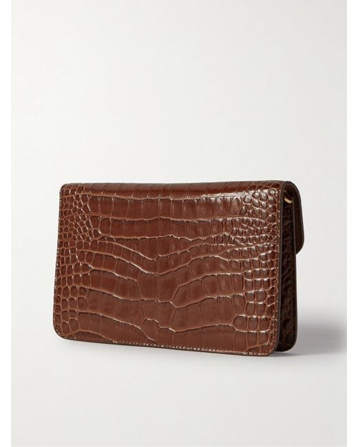Tom Ford Brown Small Glossed Croc-Effect Leather Shoulder Bag