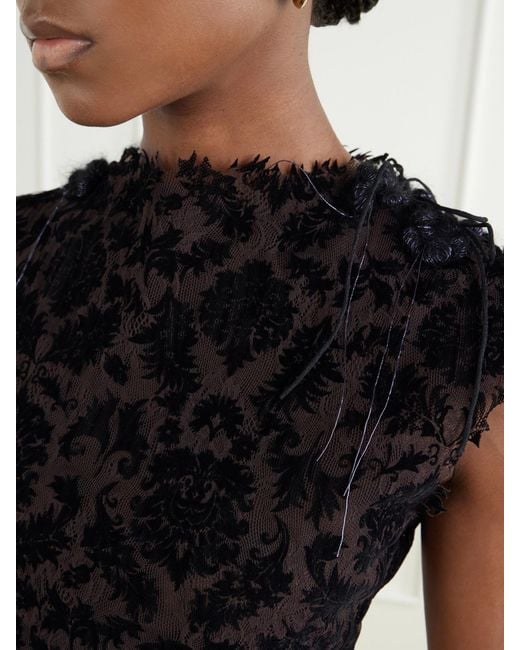 PAULINE DUJANCOURT Black Najia Asymmetric Lace Midi Dress