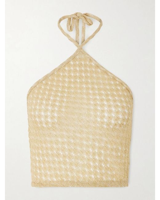 Missoni Natural Mare Cropped Metallic Crochet-Knit Halterneck Top