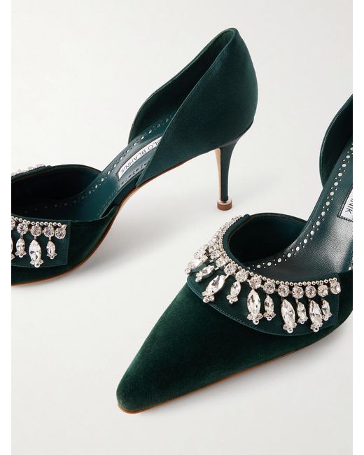 Manolo Blahnik Black Tulidor 70 Crystal-Embellished Velvet Pumps