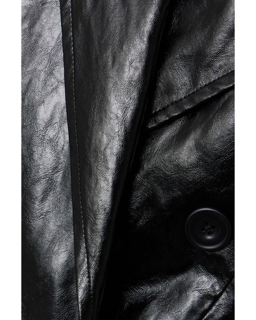 Esse Studios Black Milos Double-Breasted Crinkled Faux Leather Blazer