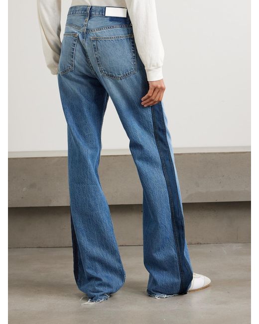 Re/done Blue The Californian Frayed Two-Tone Mid-Rise Wide-Leg Jeans