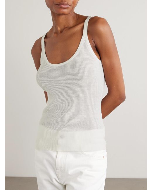 Gabriela Hearst White Cinxia Tanktop Aus Einer Gerippten Mischung Aus Kaschmir, Seide Und Hanf