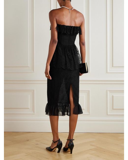 Alessandra Rich Black Strapless Layered Embellished Cotton-Blend Lace Midi Dress