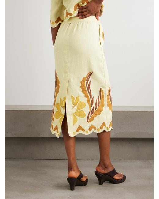 Farm Rio Metallic Summer Scalloped Appliquéd Linen Skirt