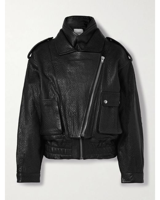 Isabel Marant Black Aneli Textured-Leather Jacket