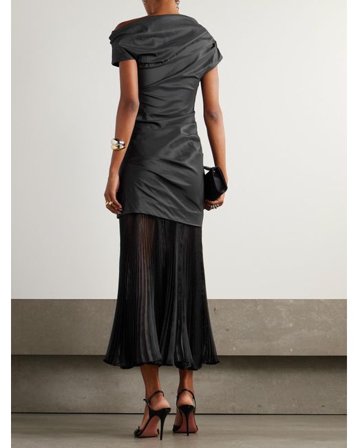 Jonathan Simkhai Black Ammalie Draped Taffeta And Pleated Organza Midi Dress