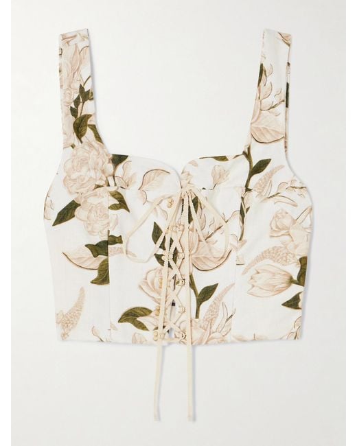 Haut Façon Corset Raccourci En Lin À Imprimé Fleuri Et À Lacets Reserva Agua Bendita en coloris Natural