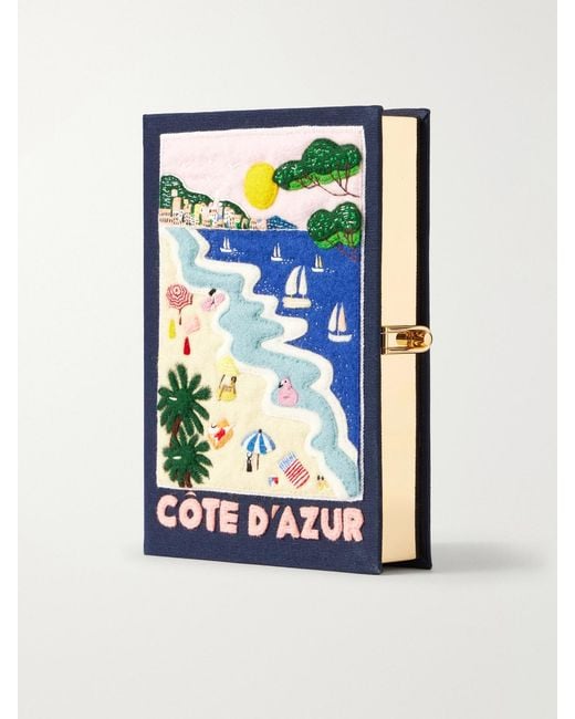 Olympia Le-Tan Blue Cote D'Azur Embroidered Canvas Clutch