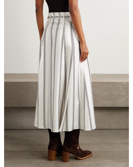 Gabriela Hearst Natural Dugald Belted Pleated Printed Silk Midi Skirt