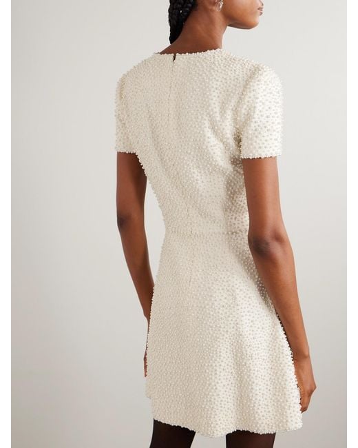 Carolina Herrera Natural Embellished Wool-Blend Crepe Mini Dress