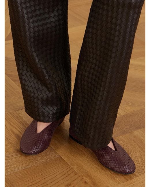 Bottega Veneta Brown Rosa Intrecciato Leather Ballet Flats