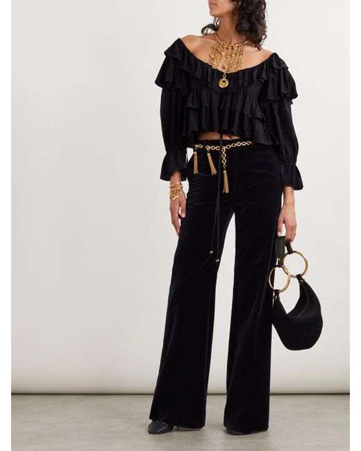 Chloé Black Cotton-Velvet Wide-Leg Pants