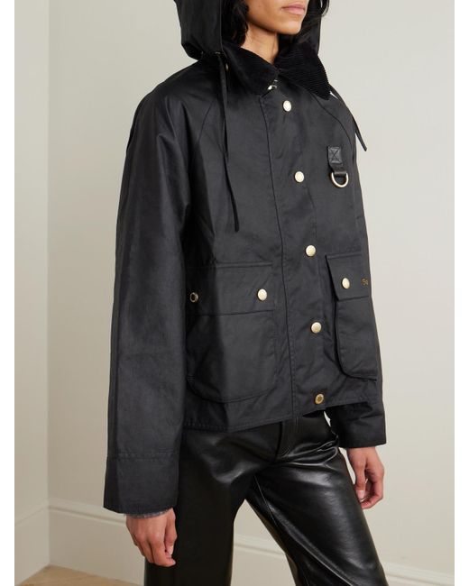 Barbour Black Reighton Corduroy-Trimmed Waxed-Cotton Jacket