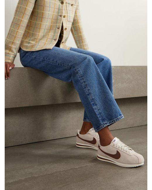 Nike Gray Cortez Leather-Trimmed Suede Sneakers