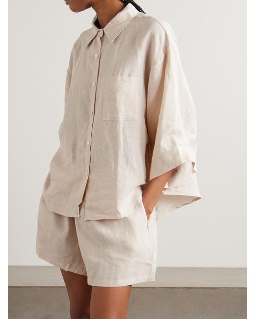 Deiji Studios Natural 03 Linen Shirt And Shorts Set