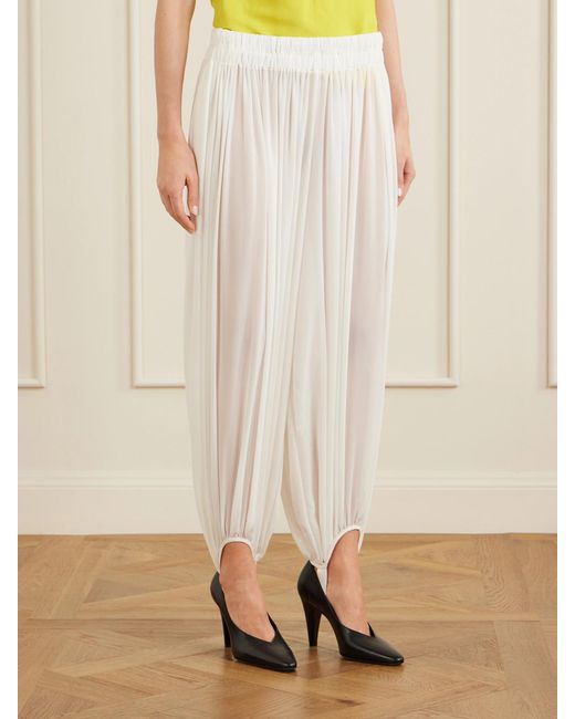 Alaïa White Shirred Silk-Blend Georgette Balloon Pants