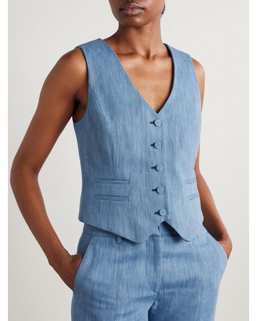 Gabriela Hearst Blue Coleridge Cotton And Linen-Blend Chambray Vest