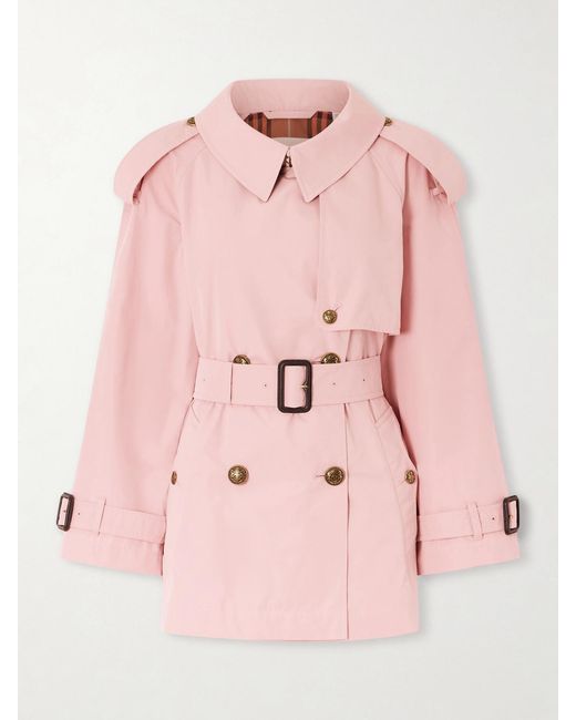 Burberry Pink Fitzrovia Double-Breasted Belted Cotton-Poplin Trench Coat