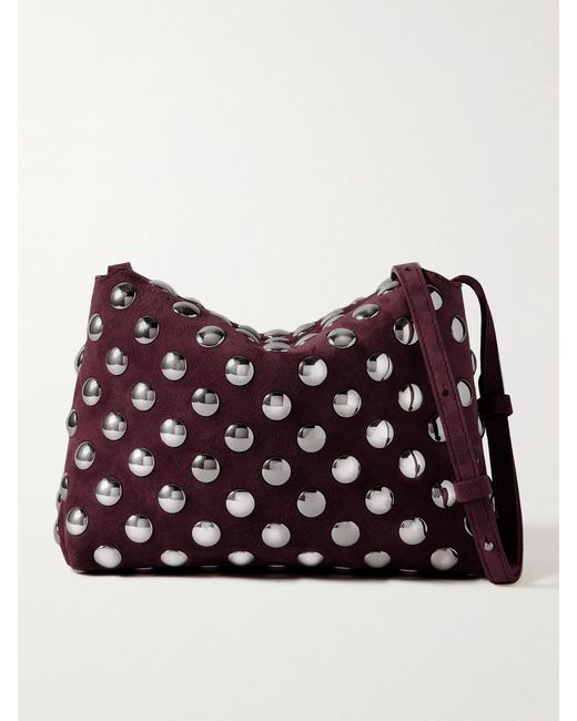 Khaite Purple Lina Medium Studded Suede Shoulder Bag