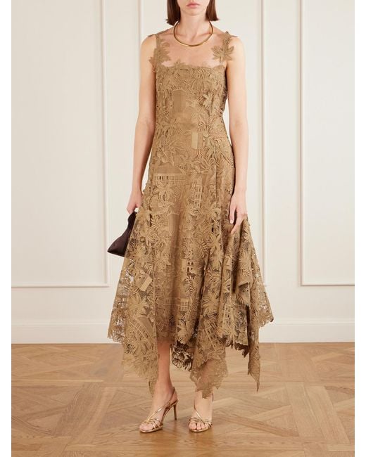 Oscar de la Renta Natural Guipure-Lace Midi Dress