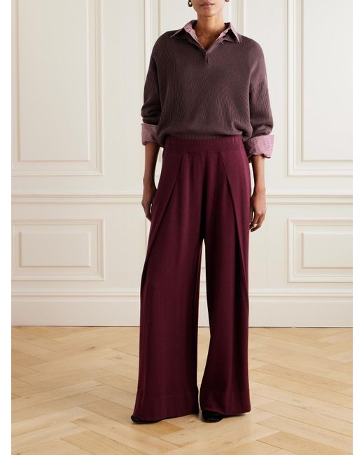 Brunello Cucinelli Purple Pleated Wool, Cashmere And Silk-Blend Wide-Leg Pants