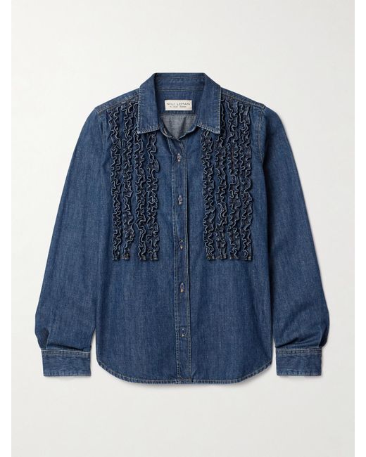 Nili Lotan Blue Lexa Ruffled Denim Shirt