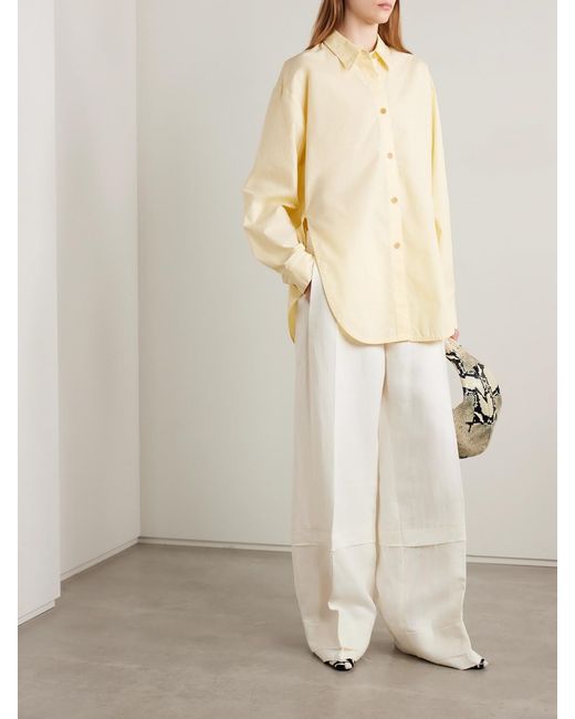 Khaite White Linden Tiered Frayed Linen Pants