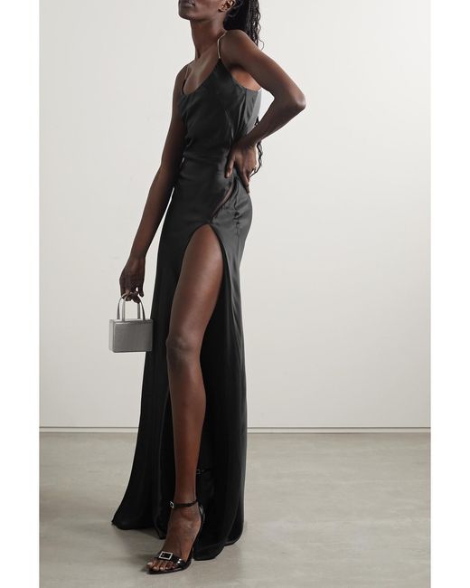 Michael Lo Sordo Black Crystal-Embellished Silk-Satin Gown