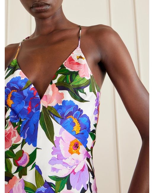 Borgo De Nor White Floral-Print Satin-Crepe Maxi Dress