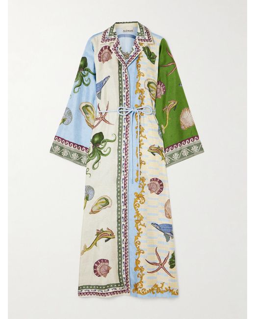 Belted Printed Twill Midi Shirt Dress